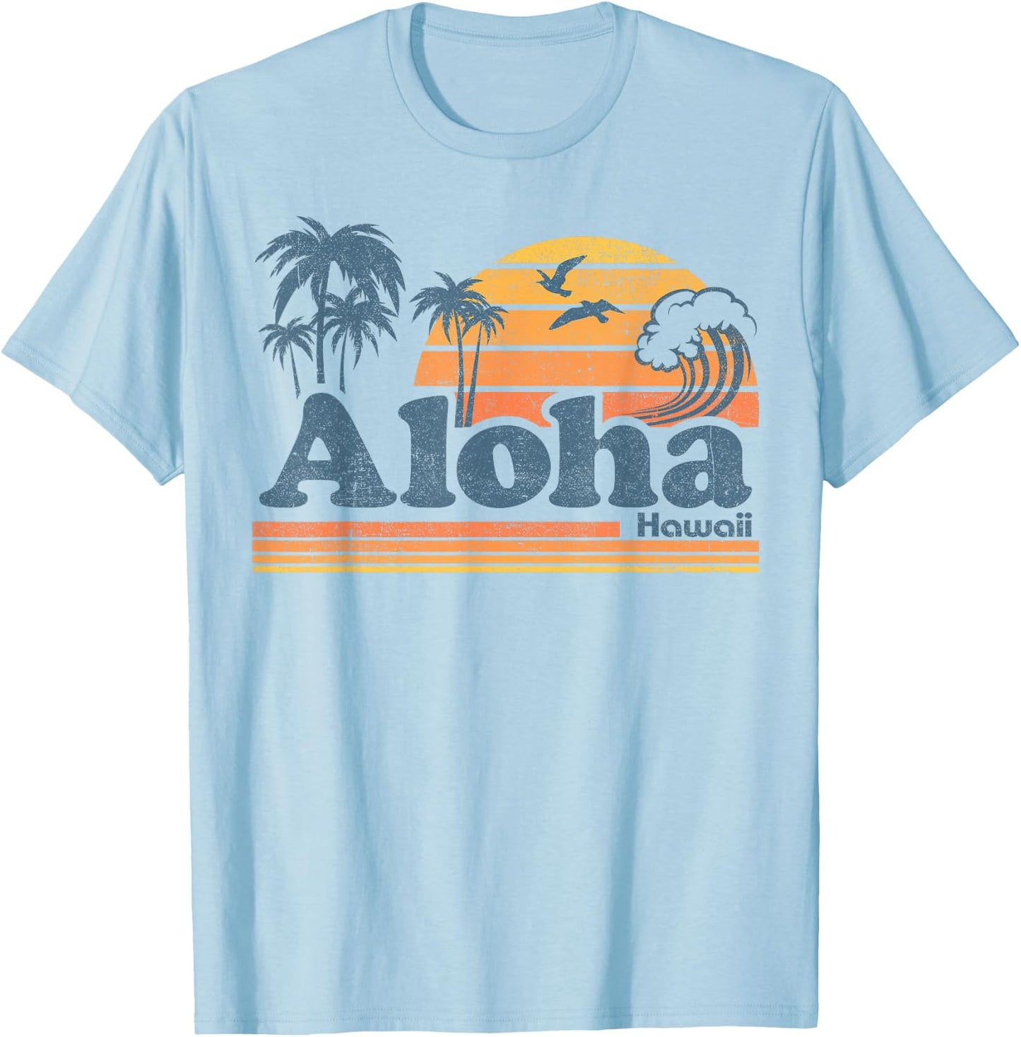 Aloha Hawaii Vintage Beach Summer Surfing 70s Retro Hawaiian T-Shirt - T-Shirt | Light Blue