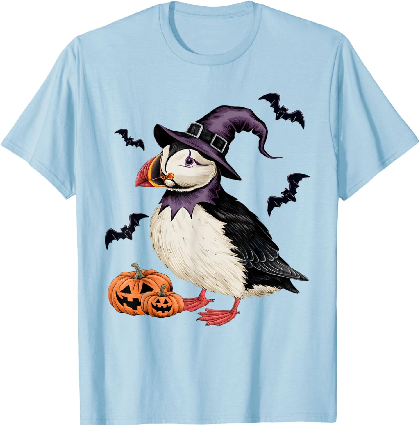 Puffin Bird Halloween Costume Scary Pumpkin Bat Witch T-Shirt - T-Shirt | Light Blue