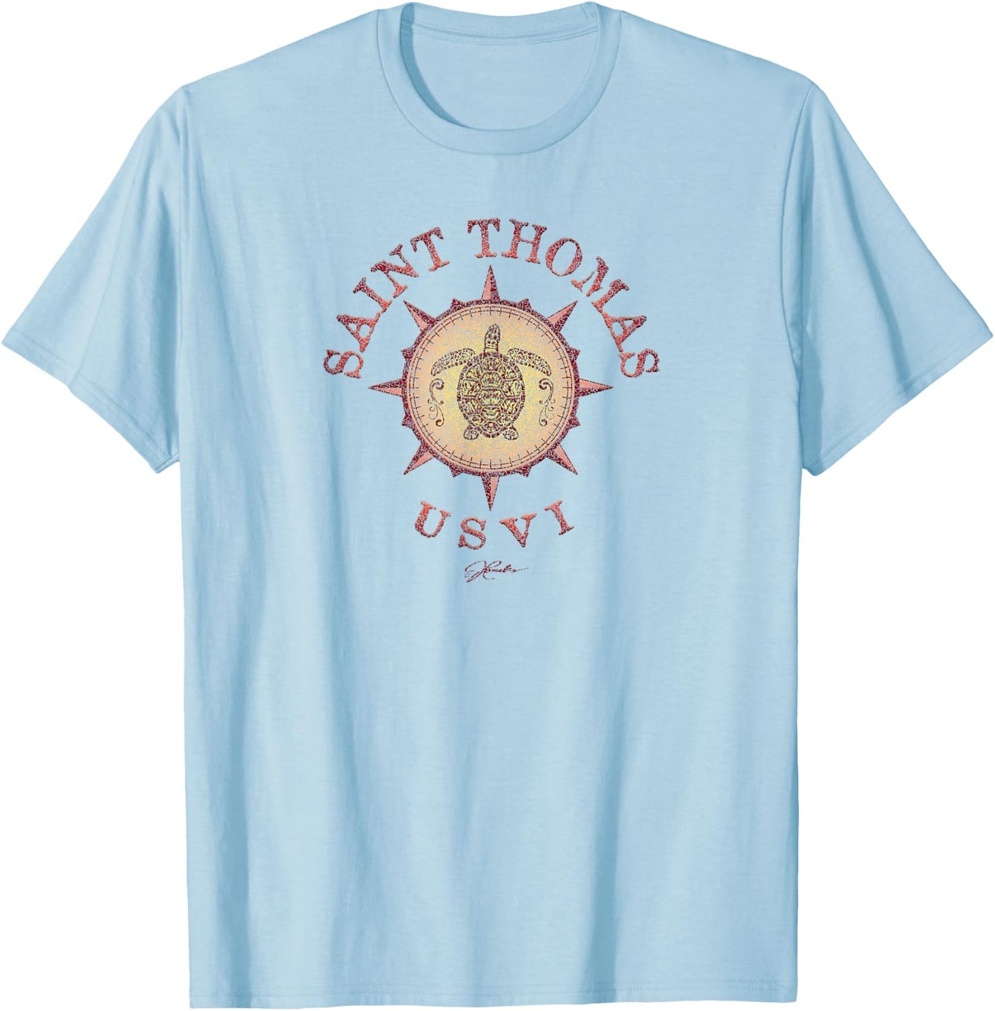 JCombs: Saint Thomas, USVI, Sea Turtle on Windrose T-Shirt - T-Shirt | Light Blue