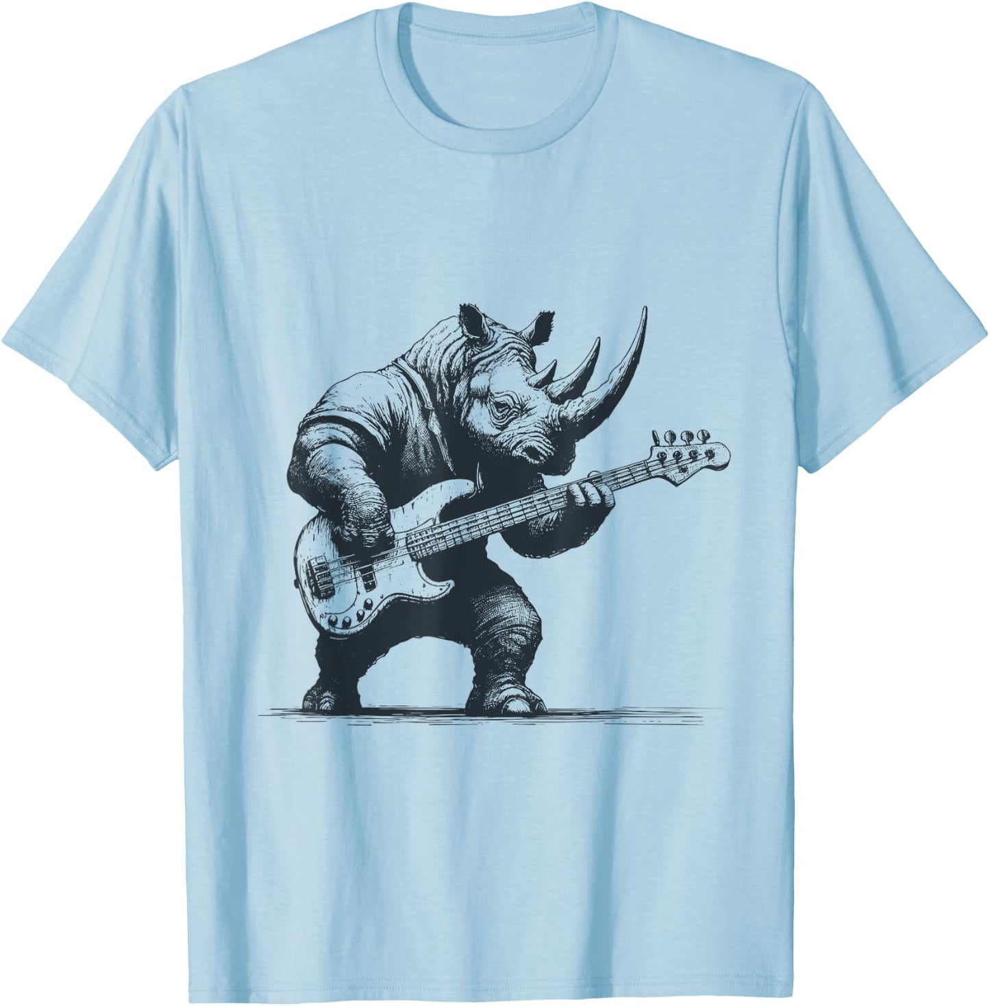 Rhino Funny Playing Bass Guitar Cute Rockin' Rhino T-Shirt - T-Shirt | Light Blue