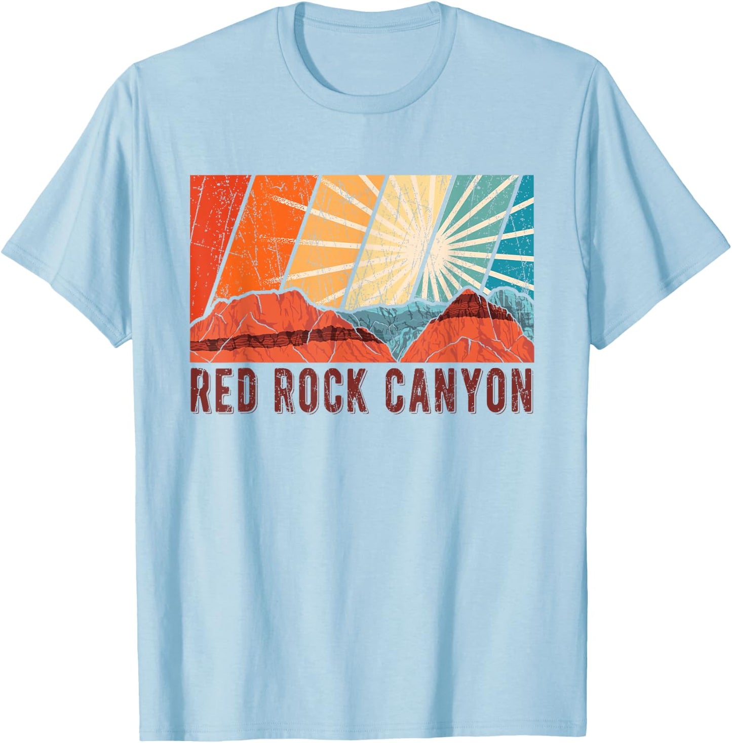 Retro Red Rock Canyon Nevada Souvenir Graphic Themed Print T-Shirt - T-Shirt | Light Blue