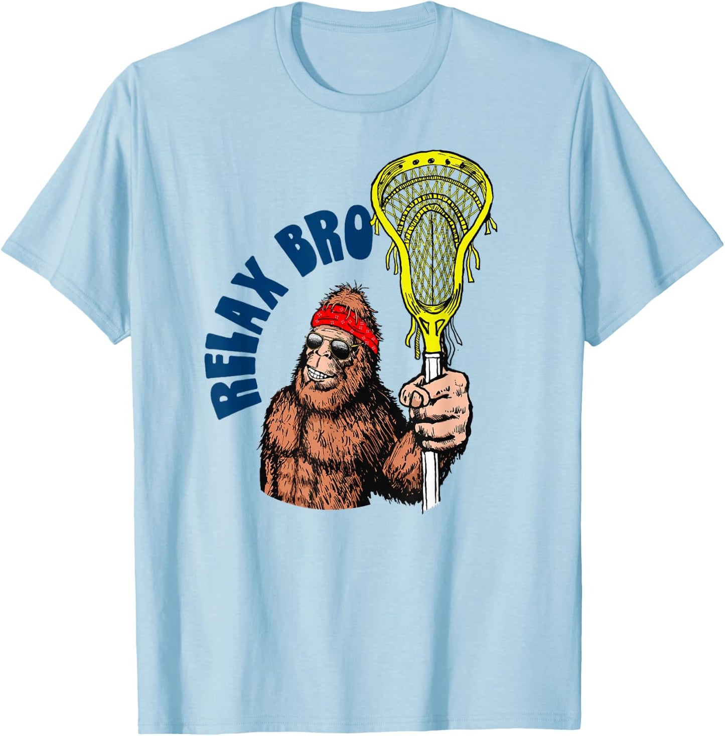Relax Bro! Funny Sasquatch Lax Bigfoot Lacrosse Vintage 80s T-Shirt - T-Shirt | Light Blue