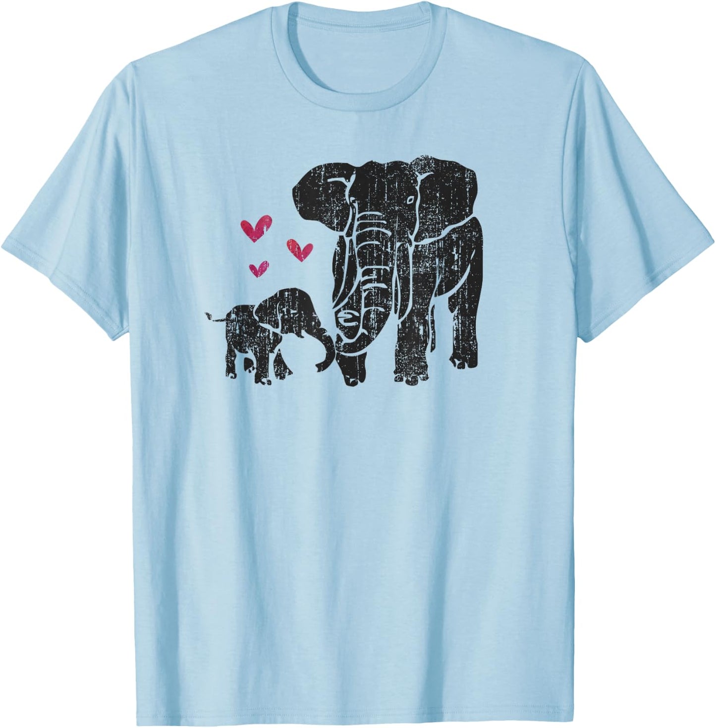 Elephant Mother & Baby African Elephant Distressed Graphic T-Shirt - T-Shirt | Light Blue