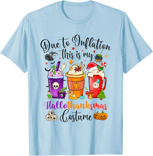 Halloween Christmas Happy Hallothanksmas Thanksgiving T-Shirt - T-Shirt | Light Blue
