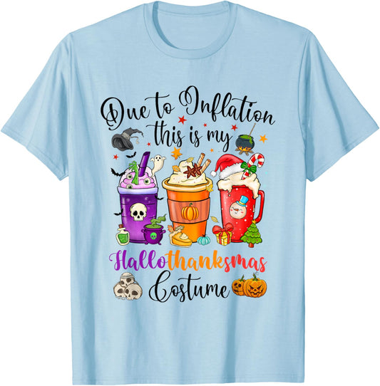 Halloween Christmas Happy Hallothanksmas Thanksgiving T-Shirt - T-Shirt | Light Blue