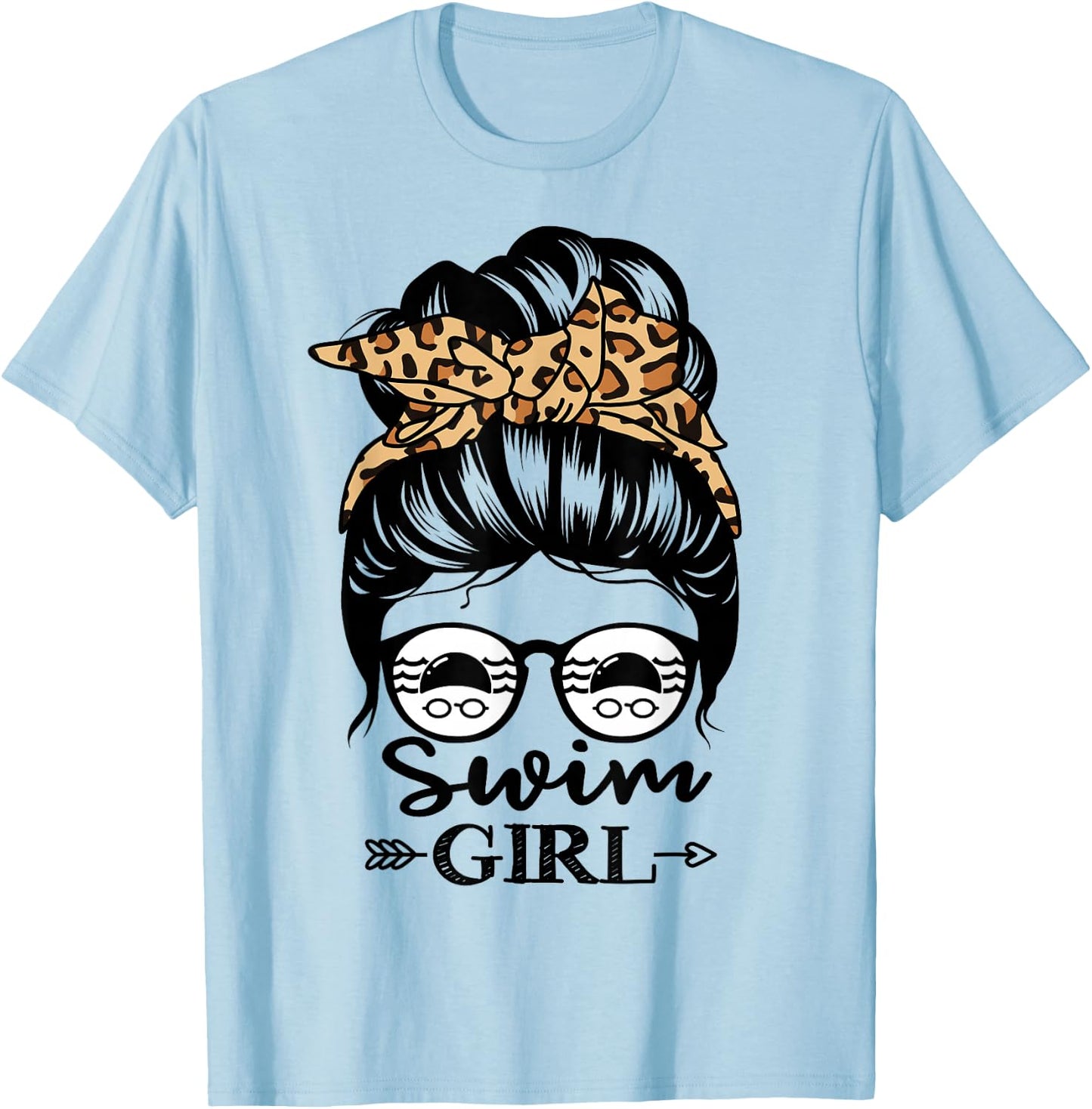 Swim Girl Messy Bun Hair Funny Swimmer T-Shirt - T-Shirt | Light Blue