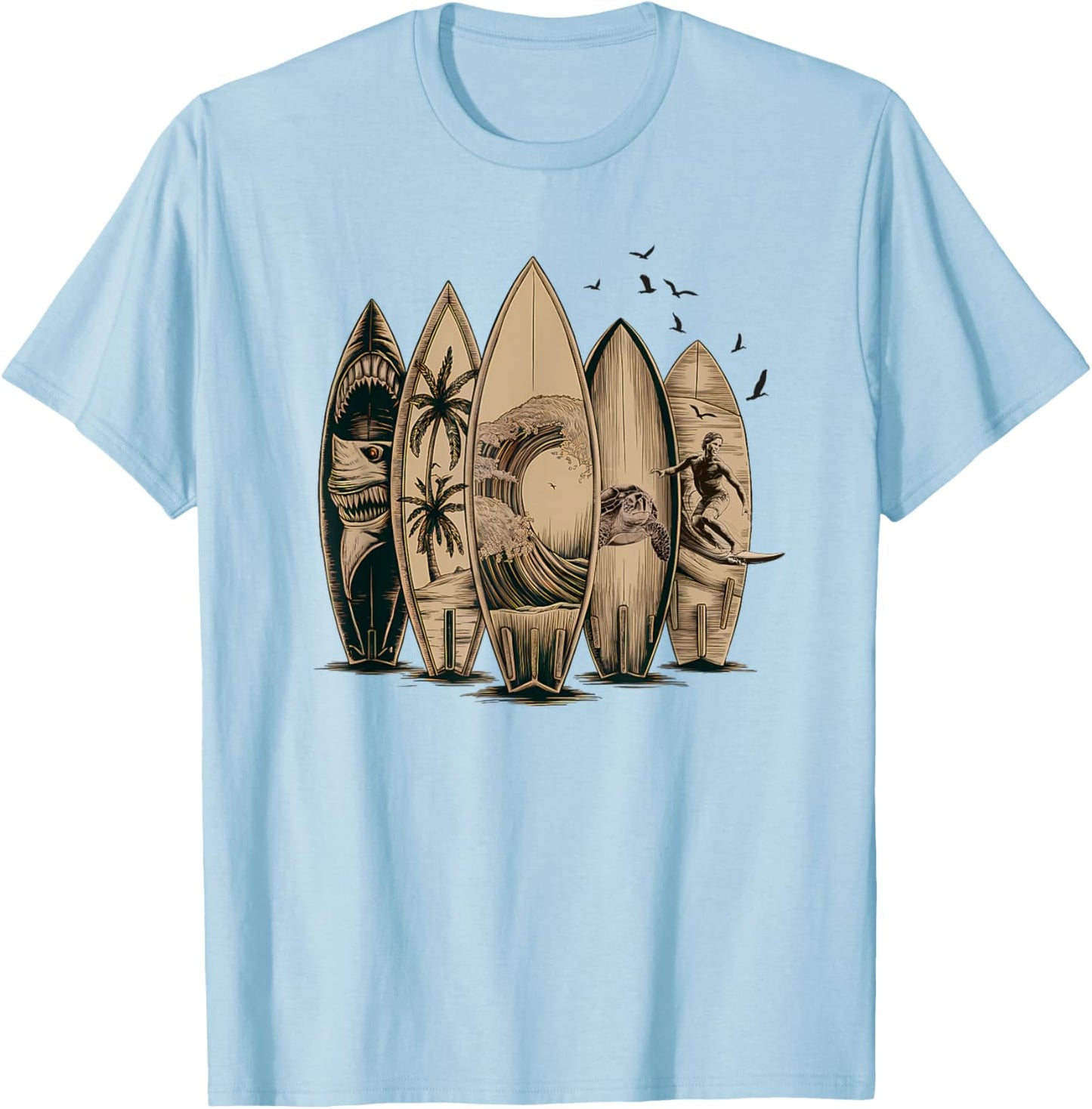 Cool Surfing Tropical Surfboards Vintage Surfboarder Surfer T-Shirt - T-Shirt | Light Blue