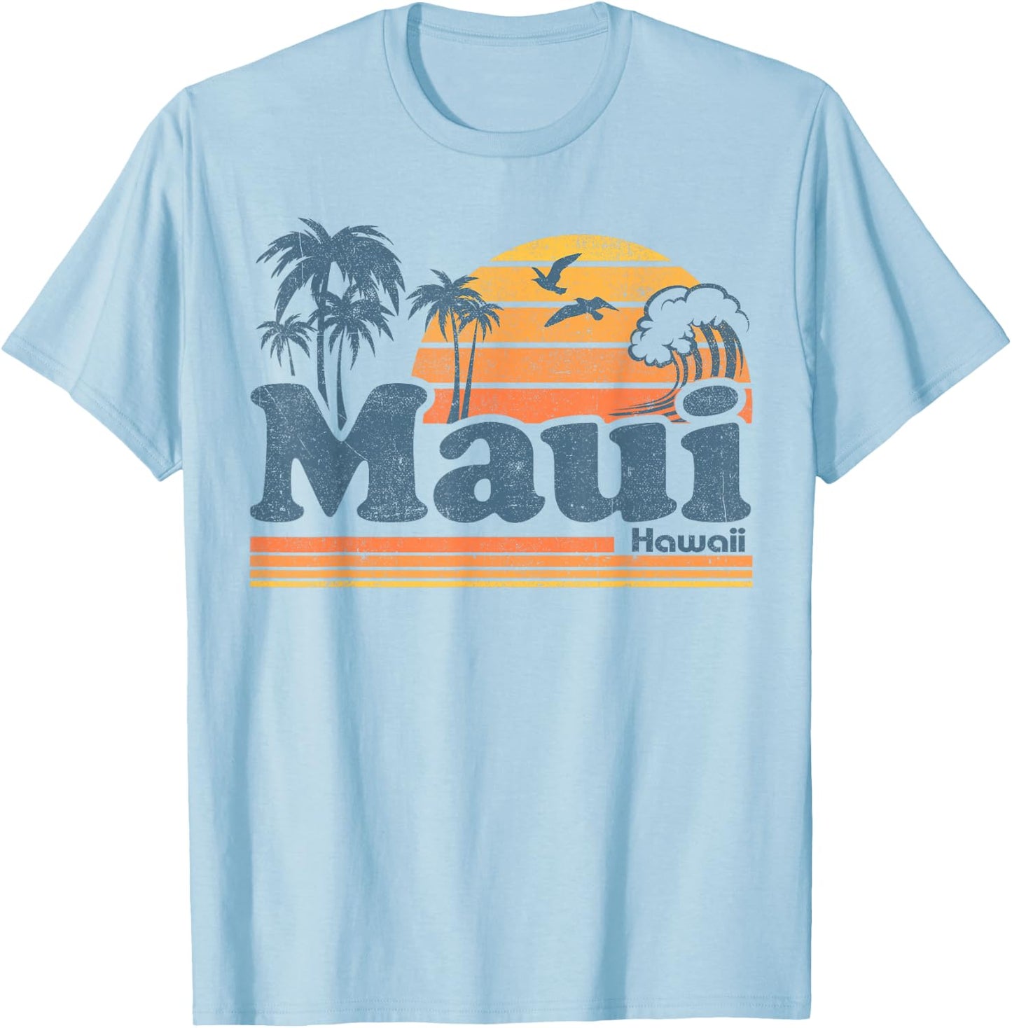 Maui Hawaii Vintage Surf Beach Surfing 70's Retro Hawaiian T-Shirt - T-Shirt | Light Blue