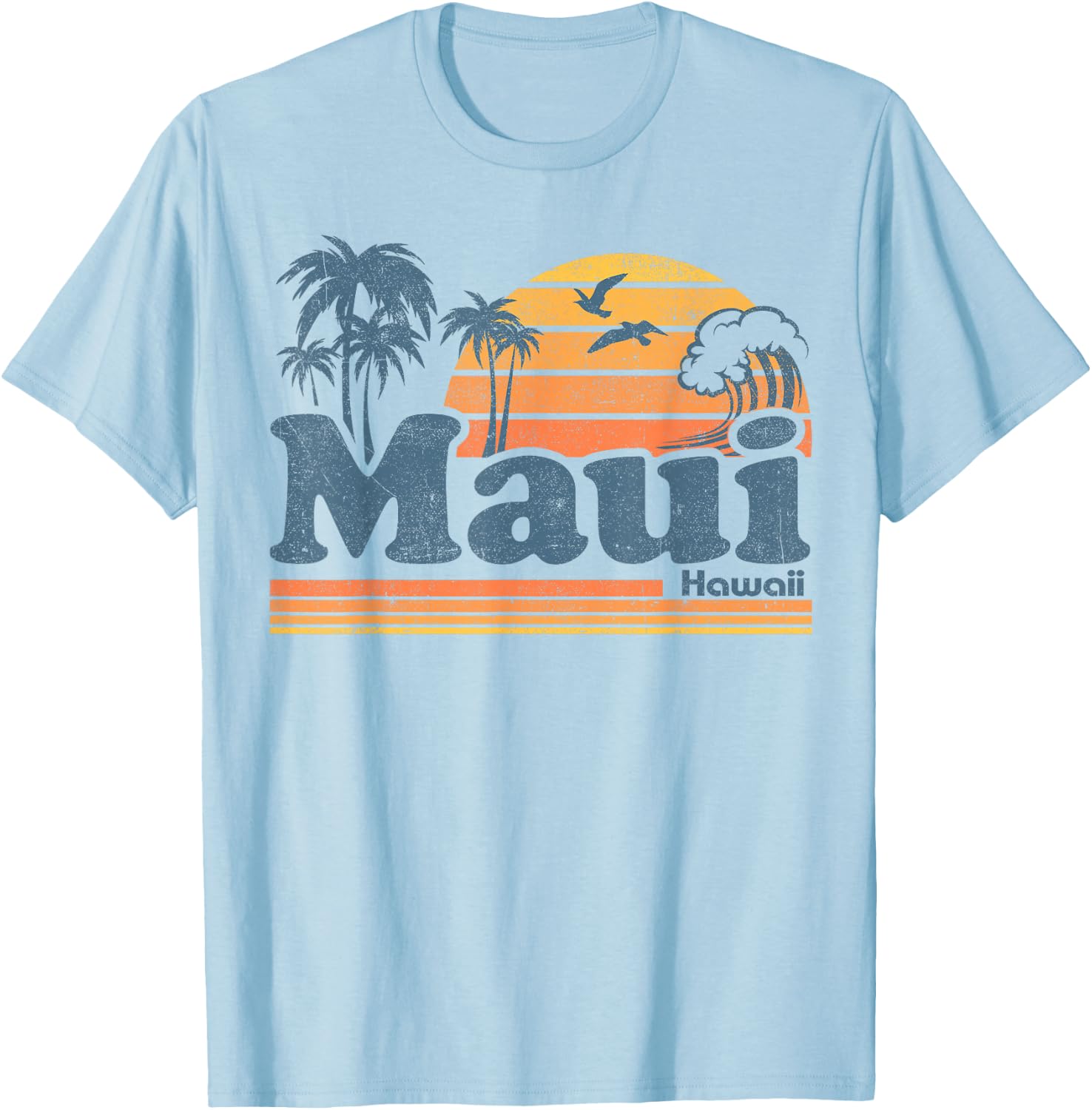 Maui Hawaii Vintage Surf Beach Surfing 70's Retro Hawaiian T-Shirt - T-Shirt | Light Blue