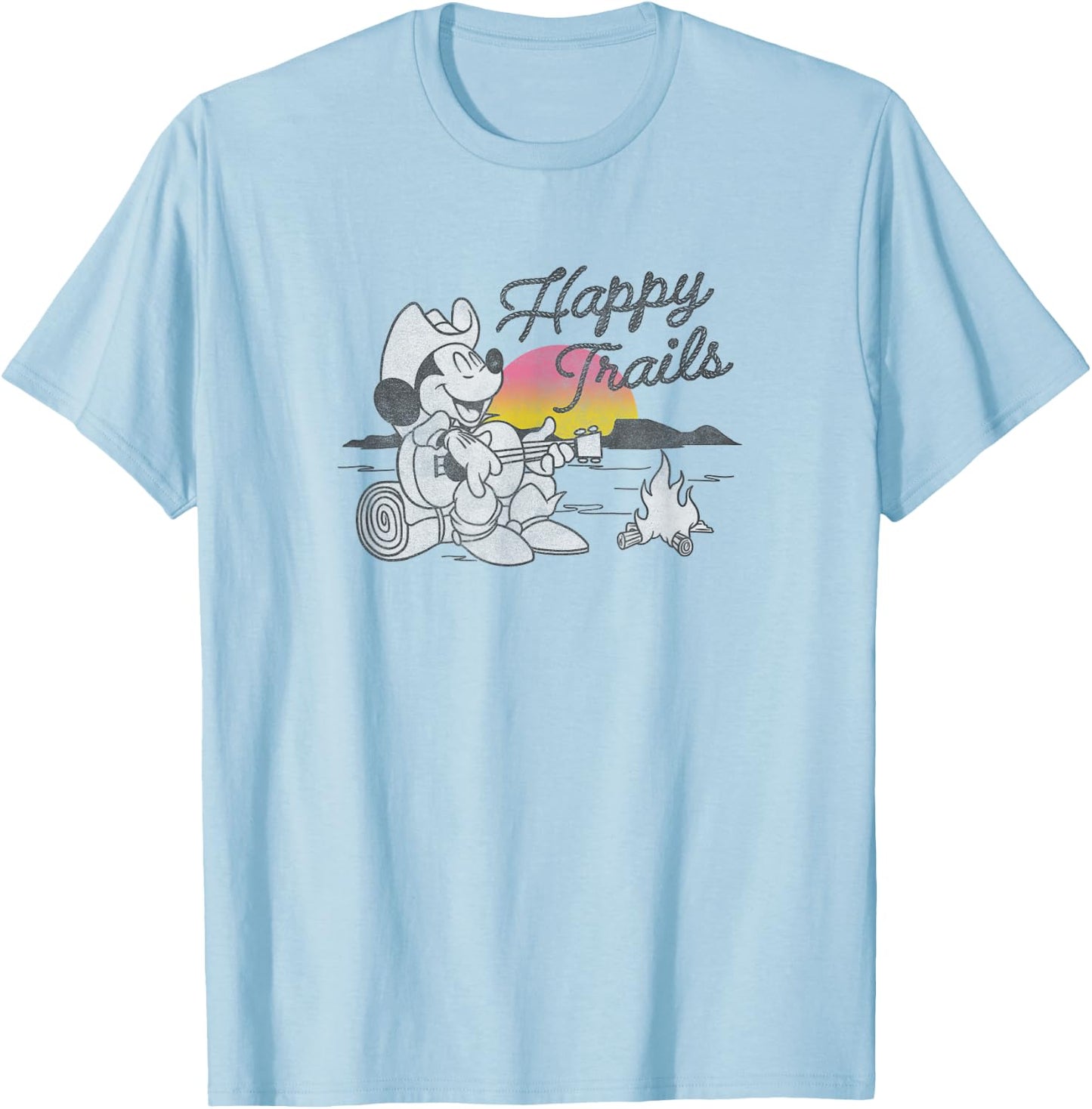 Disney Mickey Happy Trails Color Pop Sunset Camping T-Shirt - T-Shirt | Light Blue