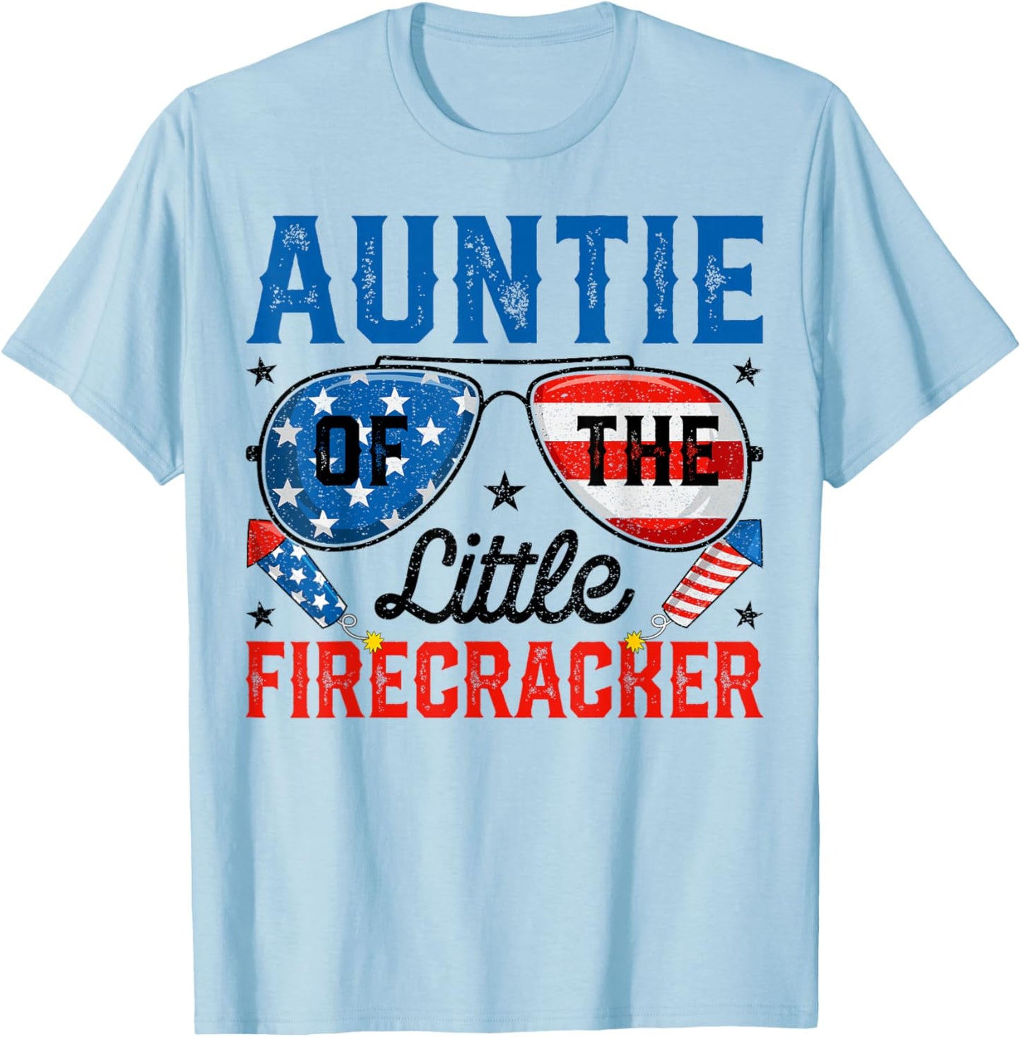 4th of July Birthday Aunt Auntie Of The Little Firecracker T-Shirt - T-Shirt | Light Blue