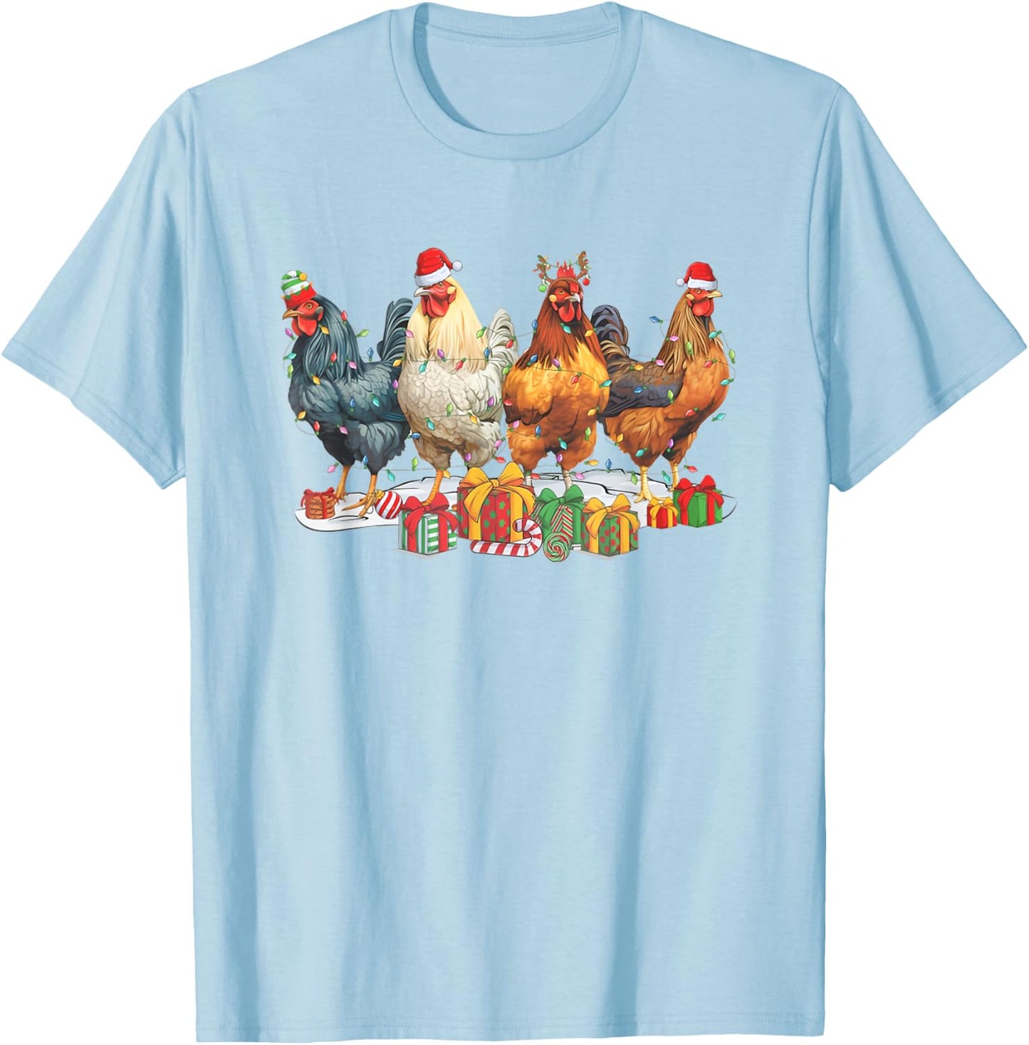 Retro Vintage Christmas Chickens Xmas Farm Holiday Women T-Shirt - T-Shirt | Light Blue