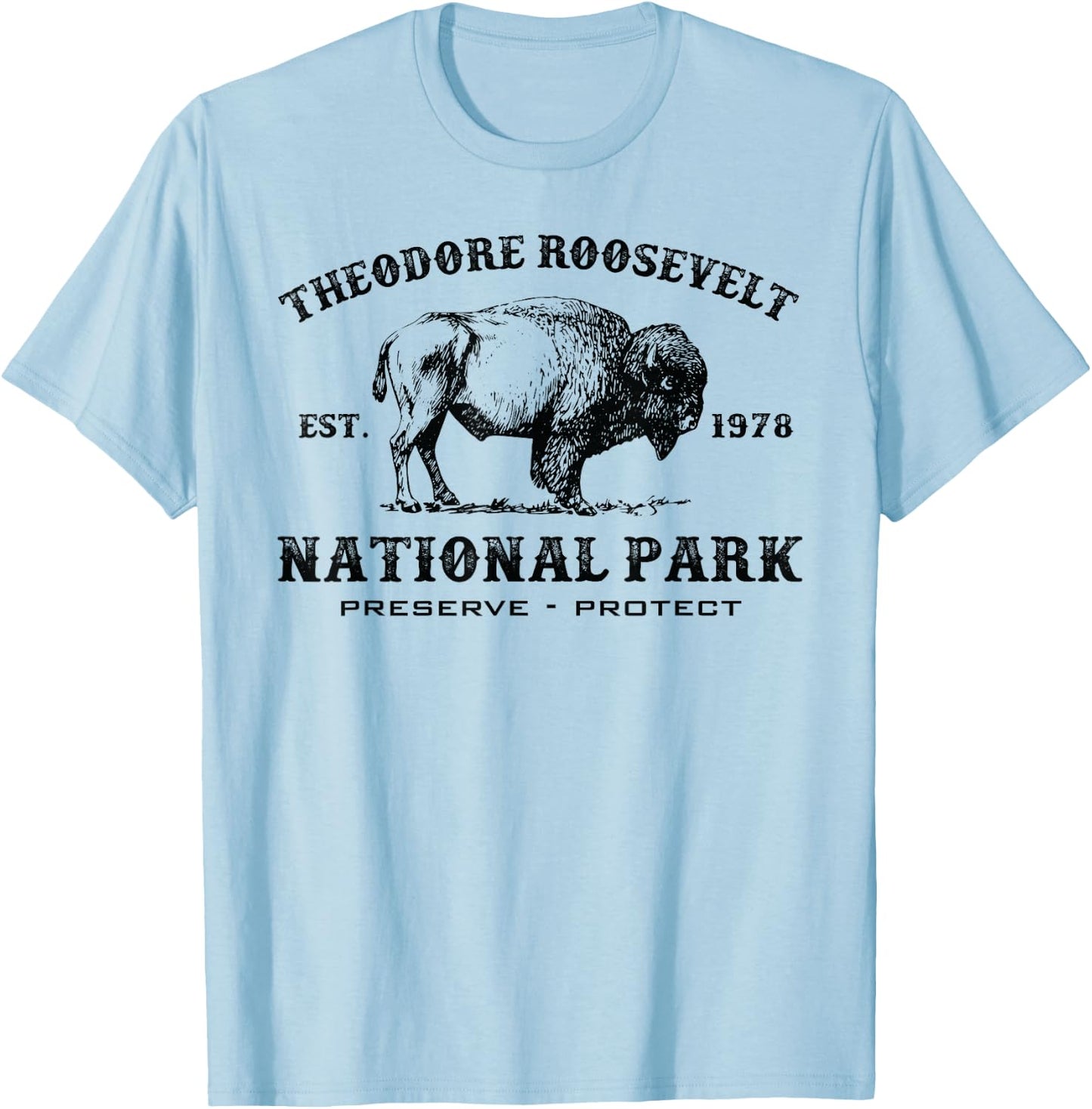 Theodore Roosevelt National Park North Dakota Bison Souvenir T-Shirt - T-Shirt | Light Blue
