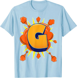 Letter G Initial Comic Book Vintage Matching Family Fun Gift T-Shirt - T-Shirt | Light Blue