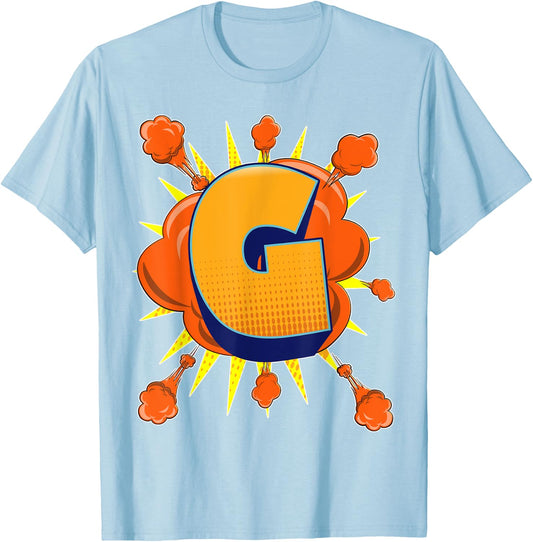 Letter G Initial Comic Book Vintage Matching Family Fun Gift T-Shirt - T-Shirt | Light Blue