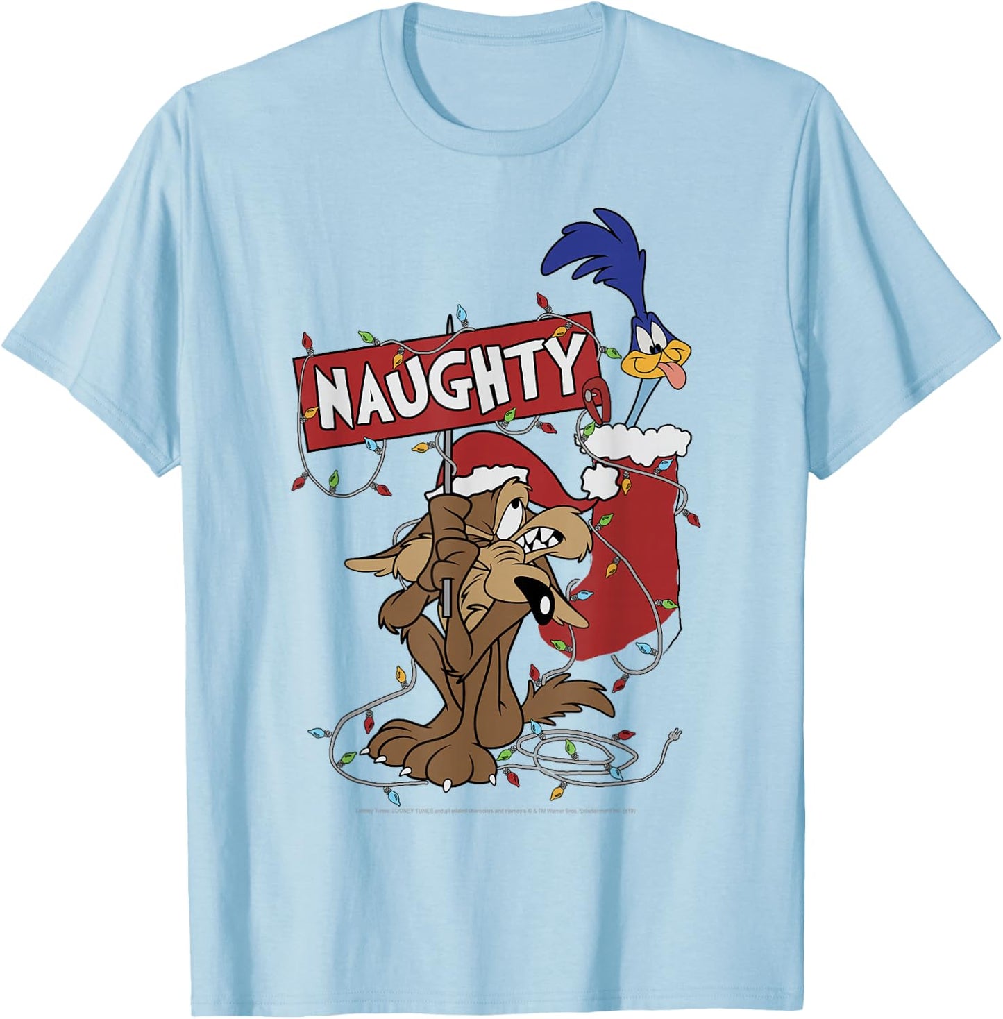 Looney Tunes Christmas Wile E. Coyote & Road Runner Naughty T-Shirt - T-Shirt | Light Blue