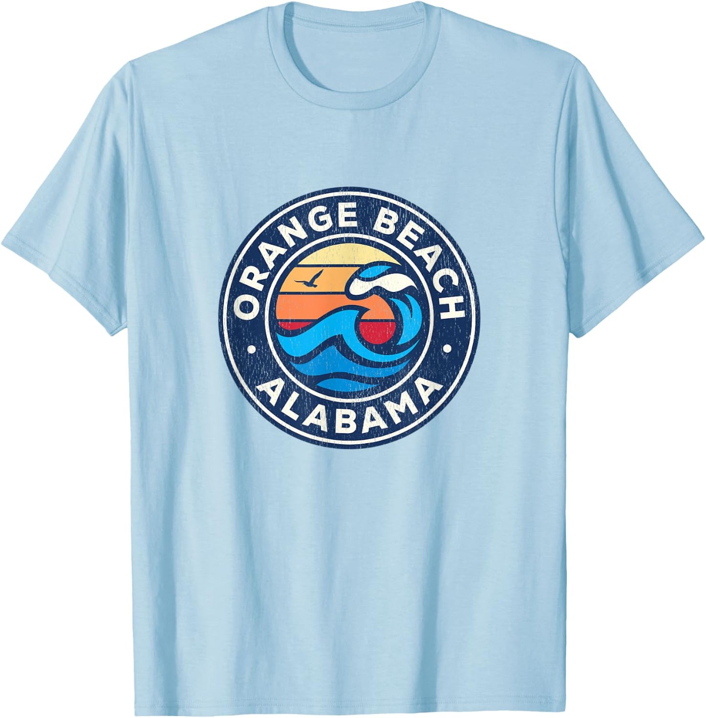 Orange Beach Alabama AL Vintage Nautical Waves Design T-Shirt - T-Shirt | Light Blue
