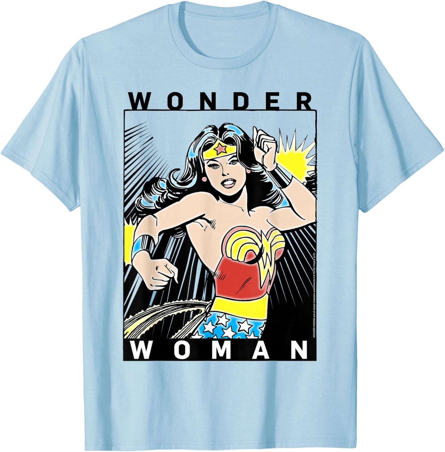 DC Comics Wonder Woman Vintage Style Comic Book Poster T-Shirt - T-Shirt | Light Blue