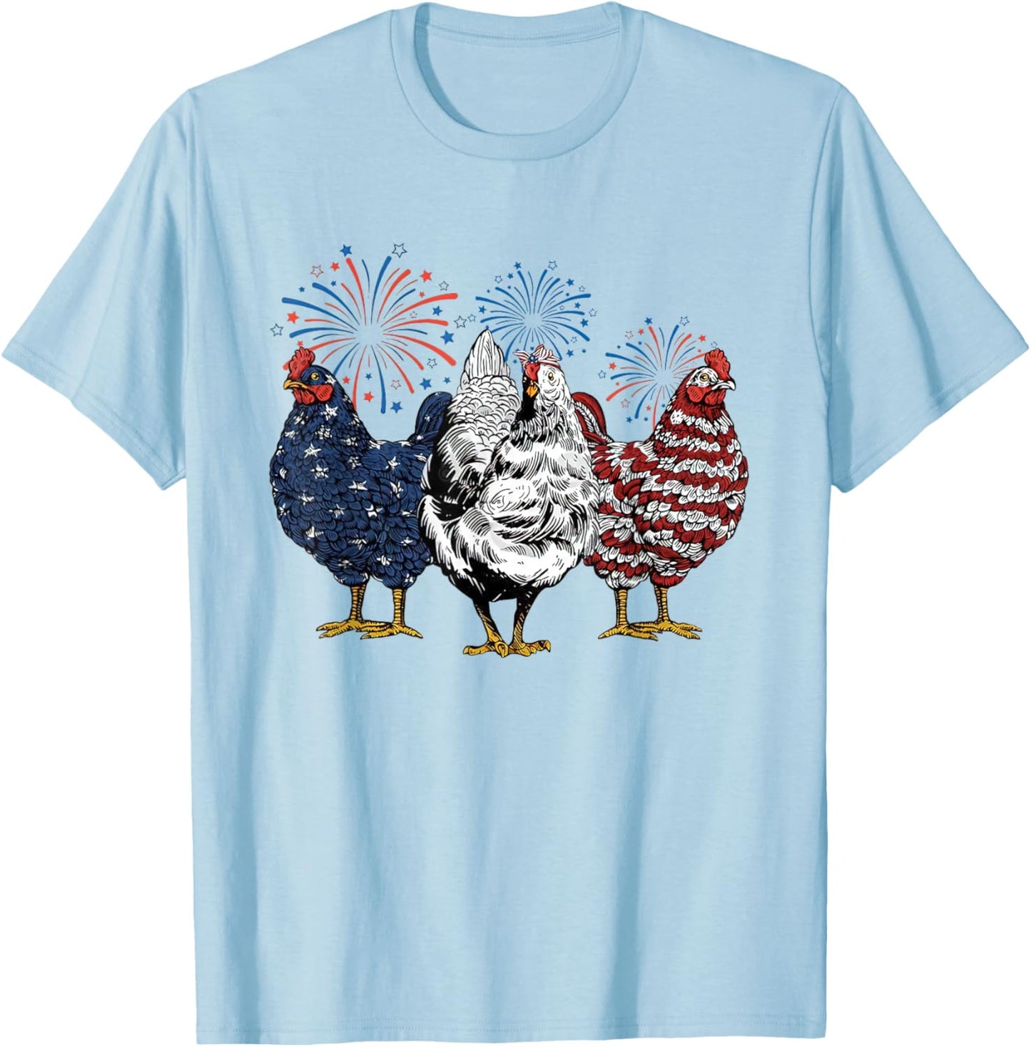 Patriotic USA Chicken Retro American 4th Of July Men Women T-Shirt - T-Shirt | Light Blue