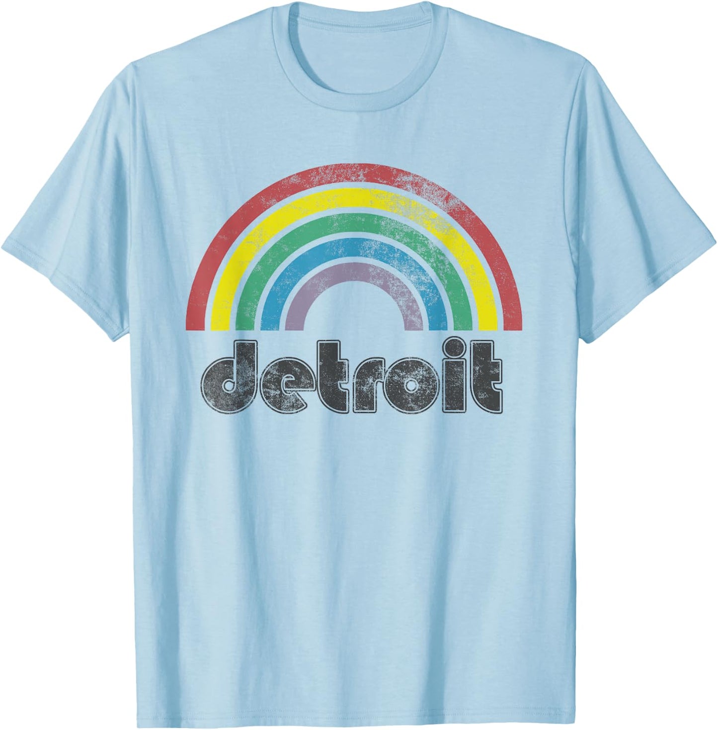 Detroit Rainbow 70's 80's Style Retro Men Women T-Shirt - T-Shirt | Light Blue