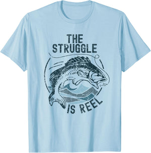 Funny Fishing The Struggle is Reel Fisherman Bass Fish Gift T-Shirt - T-Shirt | Light Blue