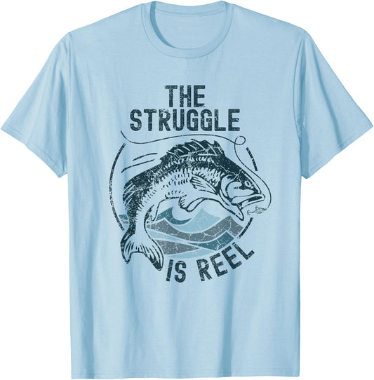 Funny Fishing The Struggle is Reel Fisherman Bass Fish Gift T-Shirt - T-Shirt | Light Blue