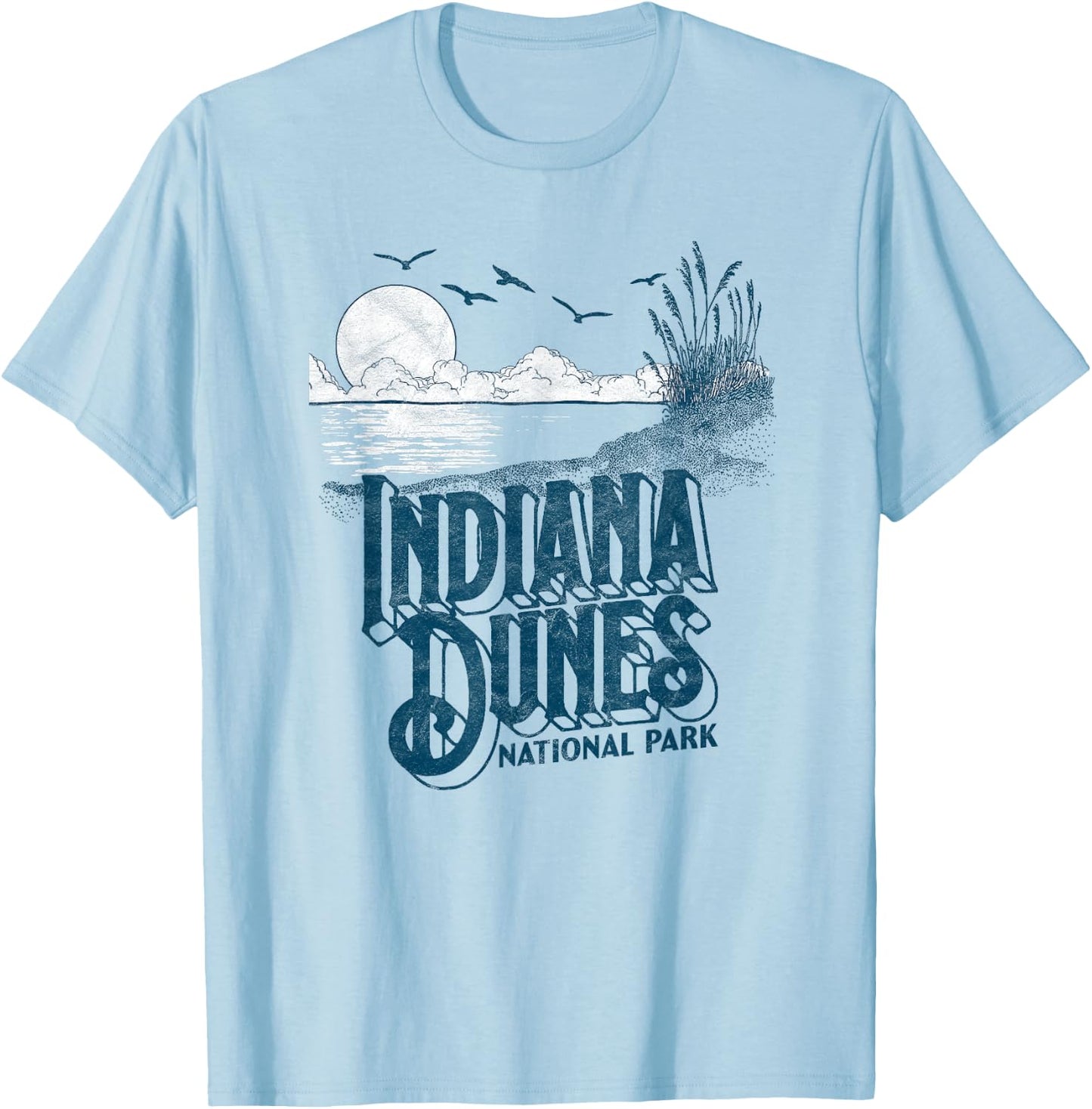 Vintage Indiana Dunes National Park Retro 80's Minimalist T-Shirt - T-Shirt | Light Blue