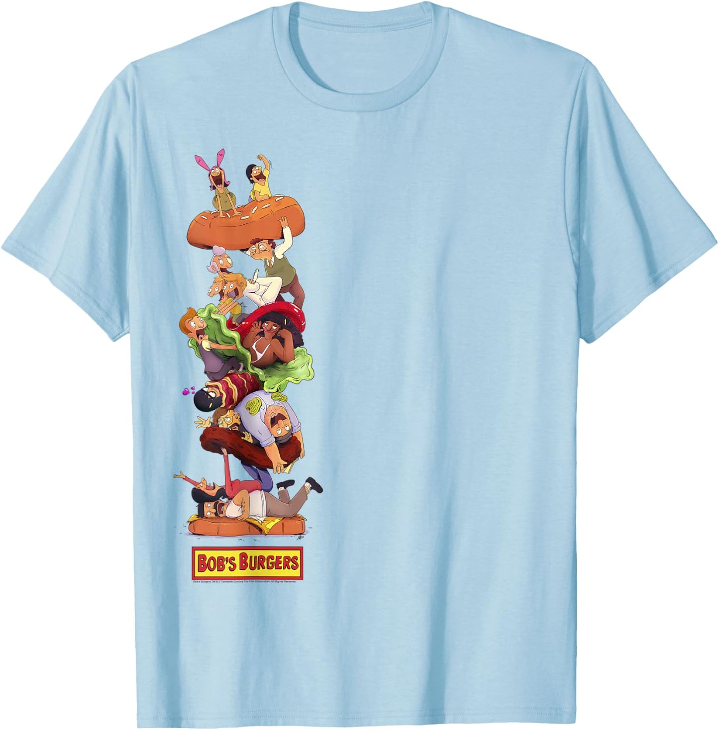 Bob's Burgers Group Shot Burger Stack T-Shirt - T-Shirt | Light Blue