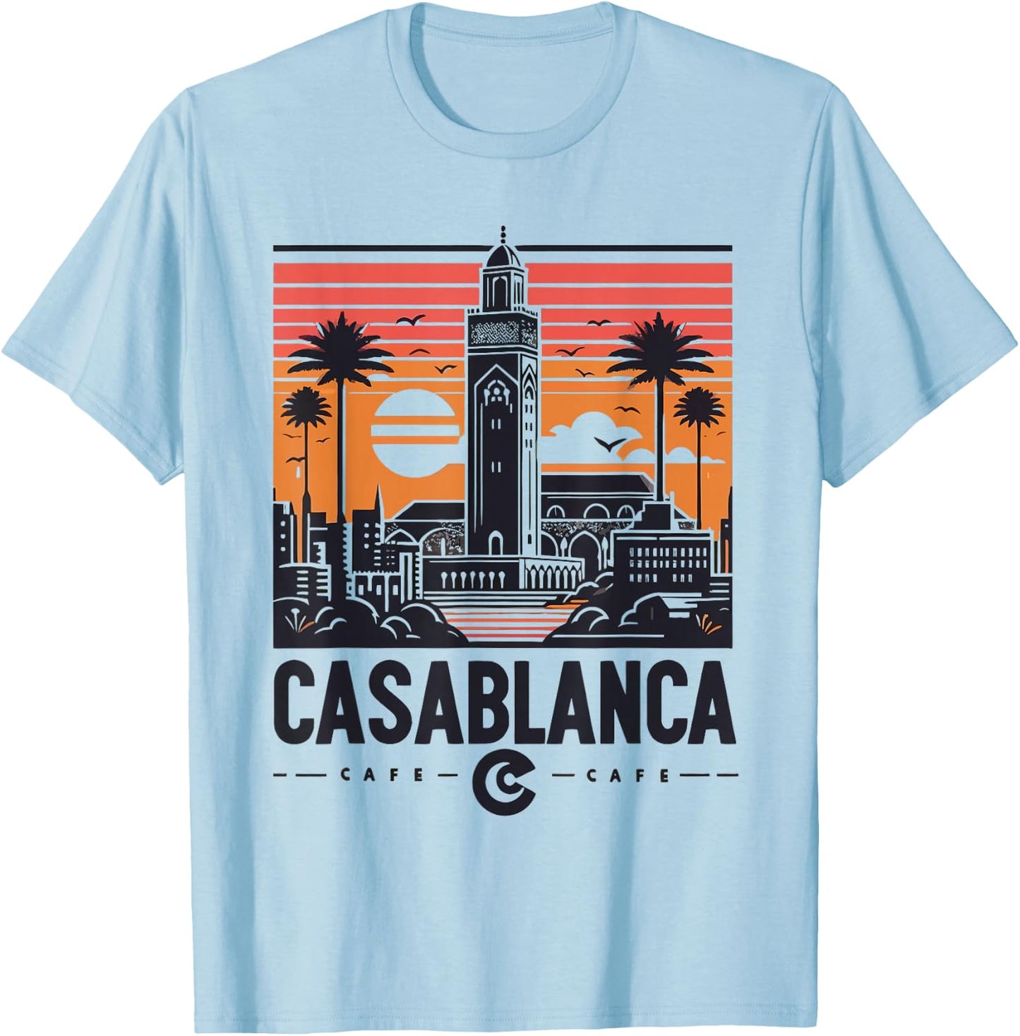 Vintage Casablanca Skyline Cafe T-Shirt - T-Shirt | Light Blue