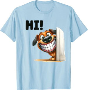 Funny Dog Peeking Smile Laughing Humor Big Teeth Pet Hi Men Women Kids T-Shirt - T-Shirt | Light Blue