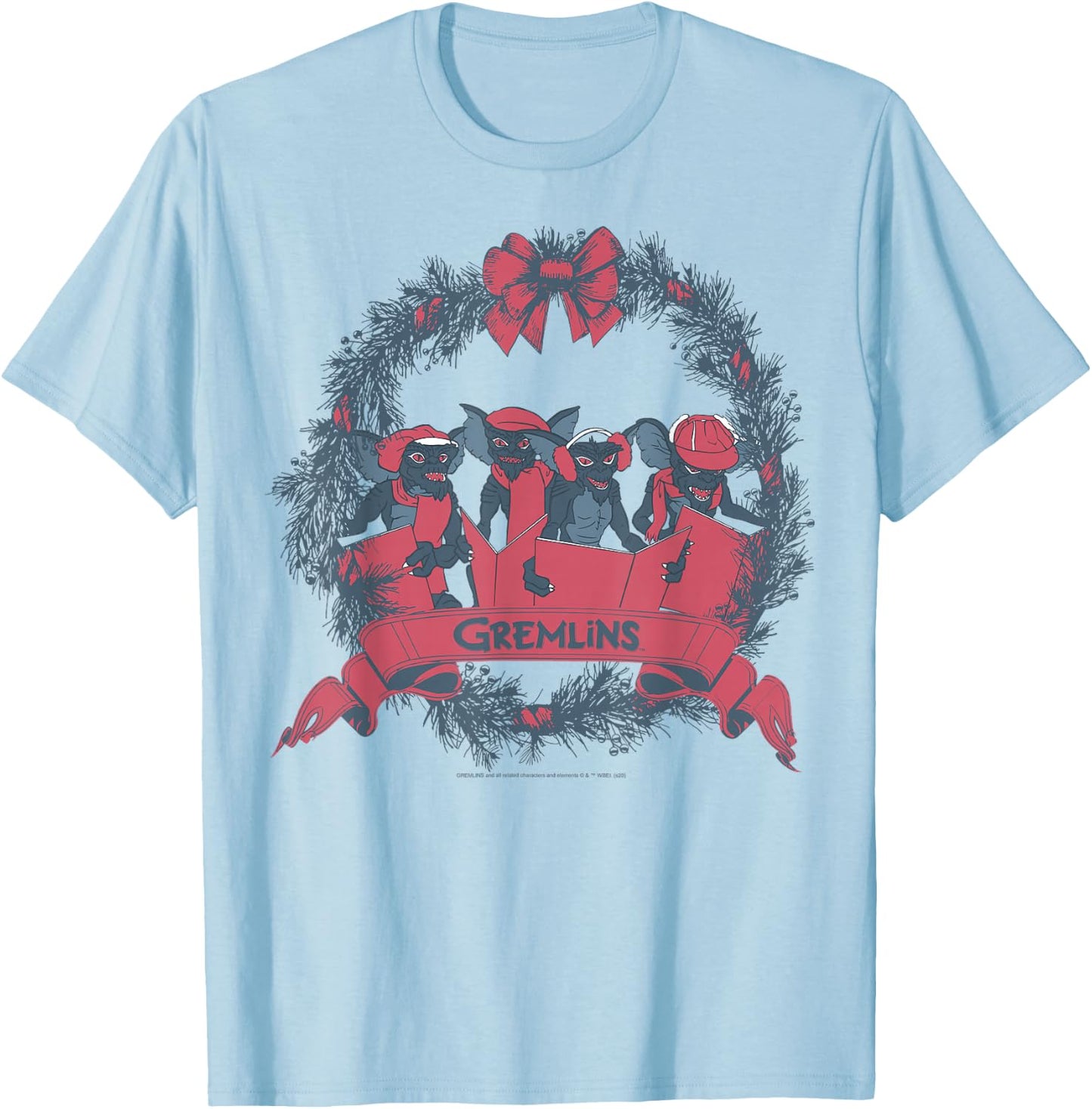 Gremlins Christmas Wreath Group Shot T-Shirt - T-Shirt | Light Blue