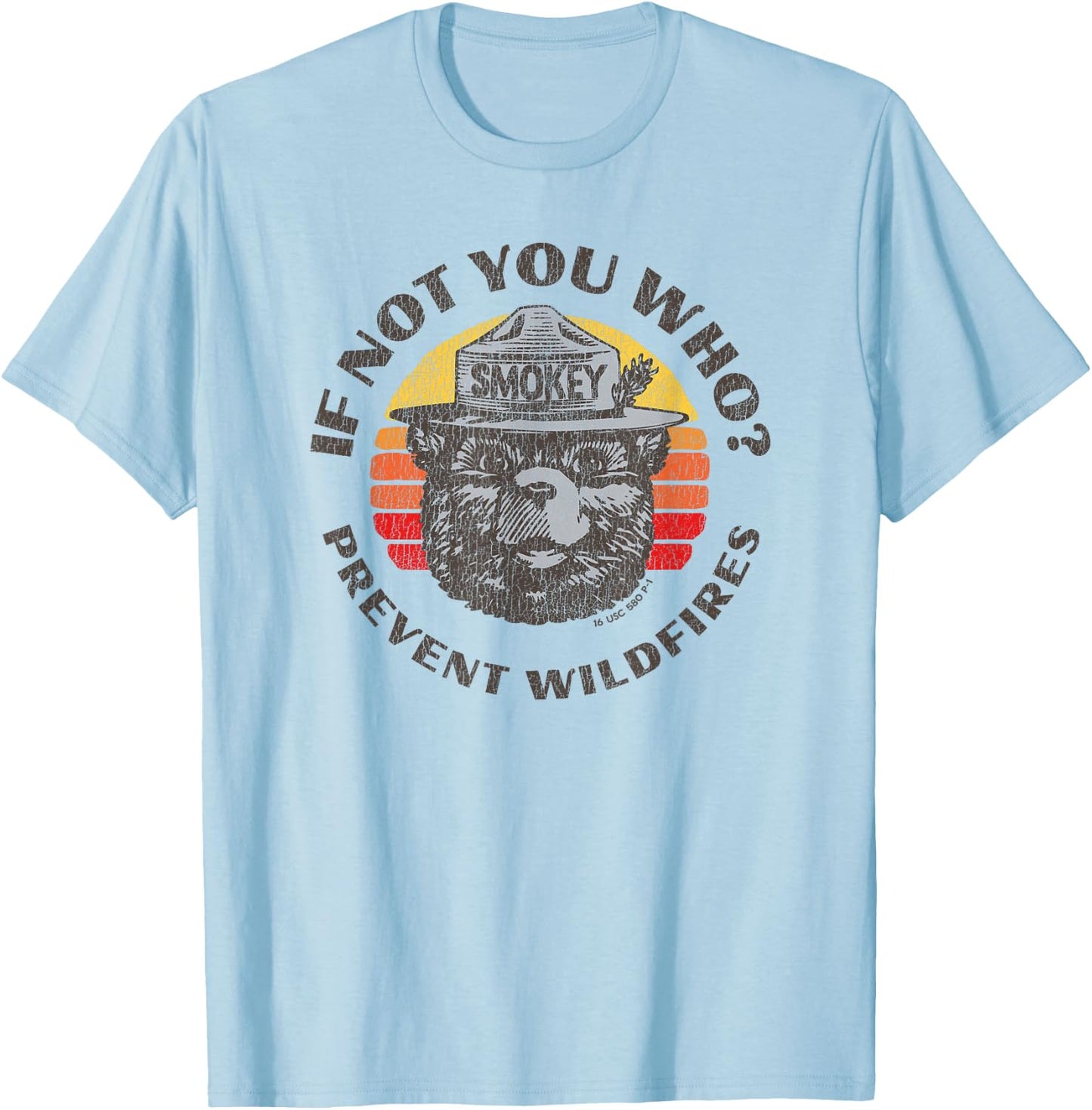 If Not You Who? Vintage Smokey Bear 80s Sunset T-Shirt - T-Shirt | Light Blue