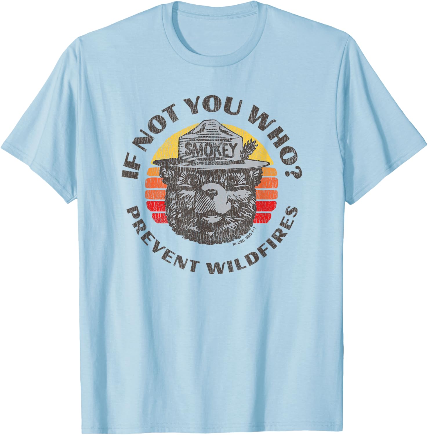 If Not You Who? Vintage Smokey Bear 80s Sunset T-Shirt - T-Shirt | Light Blue