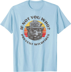 If Not You Who? Vintage Smokey Bear 80s Sunset T-Shirt - T-Shirt | Light Blue