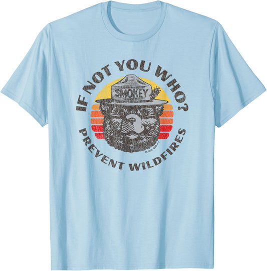 If Not You Who? Vintage Smokey Bear 80s Sunset T-Shirt - T-Shirt | Light Blue