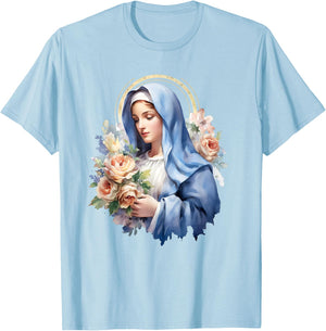 Virgen Mary La Virgen De Guadalupe Rosa Woman T-Shirt - T-Shirt | Light Blue