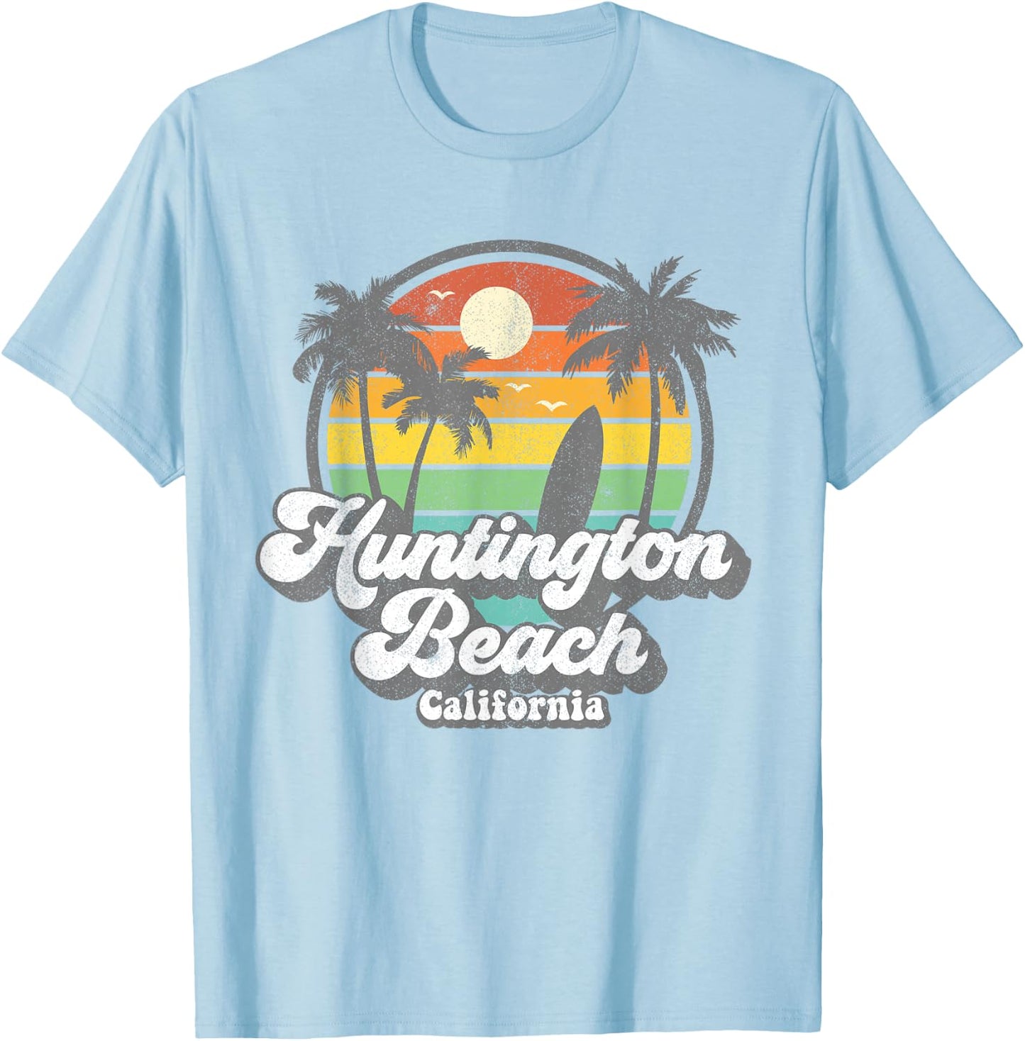 Vintage Huntington Beach California Surfing Retro Surf Gift T-Shirt - T-Shirt | Light Blue