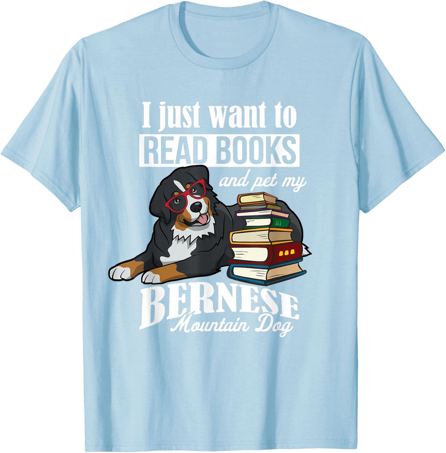 Retro Vintage Read Books Bernese Mountain Dog Lover T-Shirt - T-Shirt | Light Blue