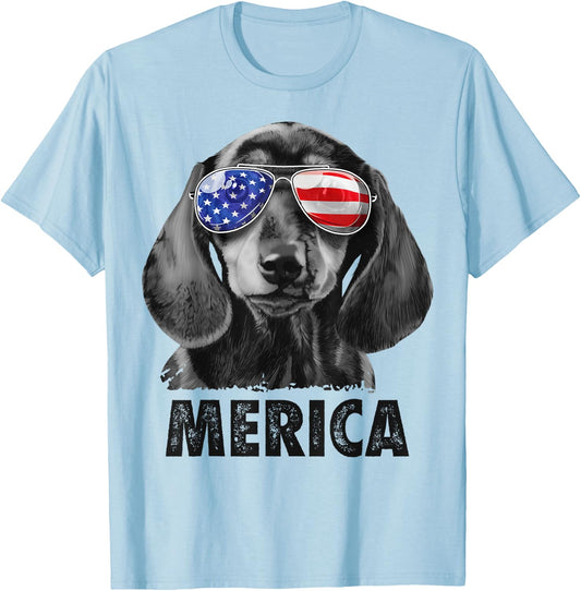 Dachshund 4th of July Merica Men American Flag Sunglasses T-Shirt - T-Shirt | Light Blue