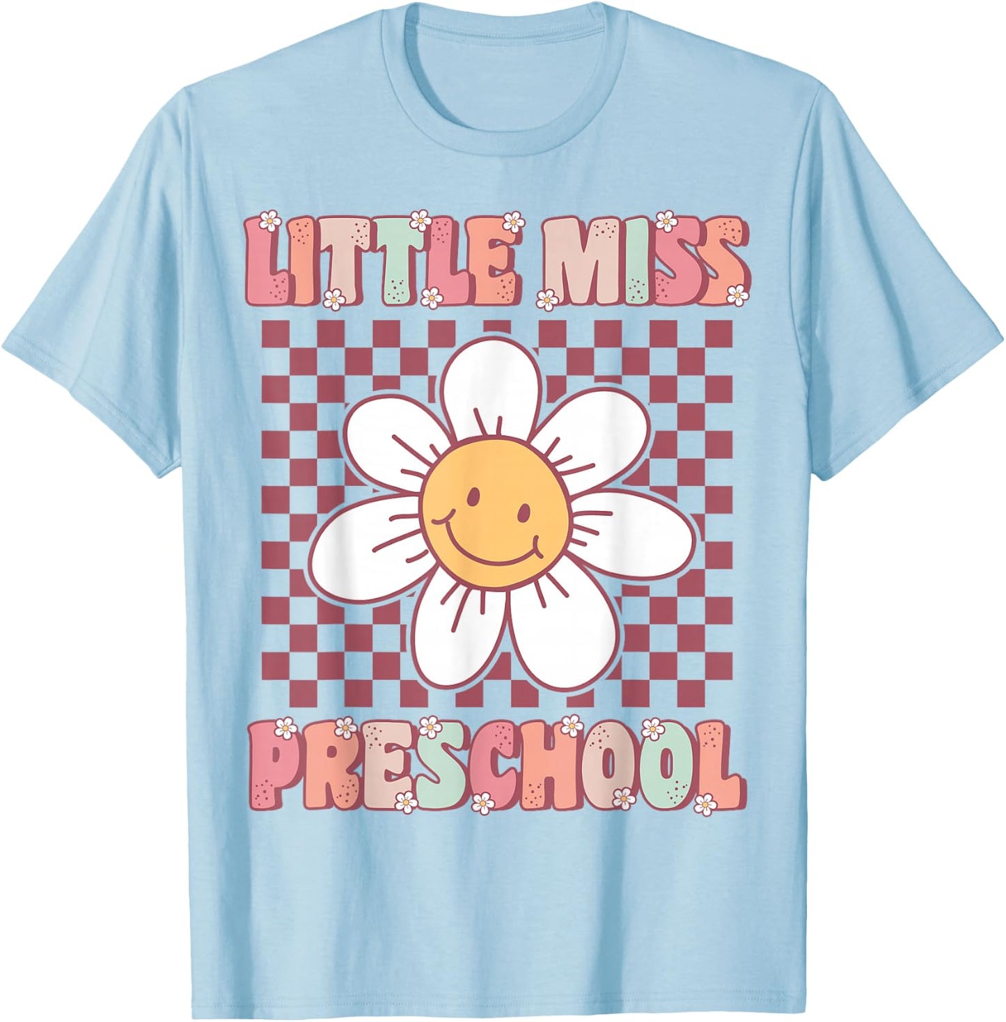 Little Miss Preschool Retro Cute Groovy First Day of Pre-K T-Shirt - T-Shirt | Light Blue