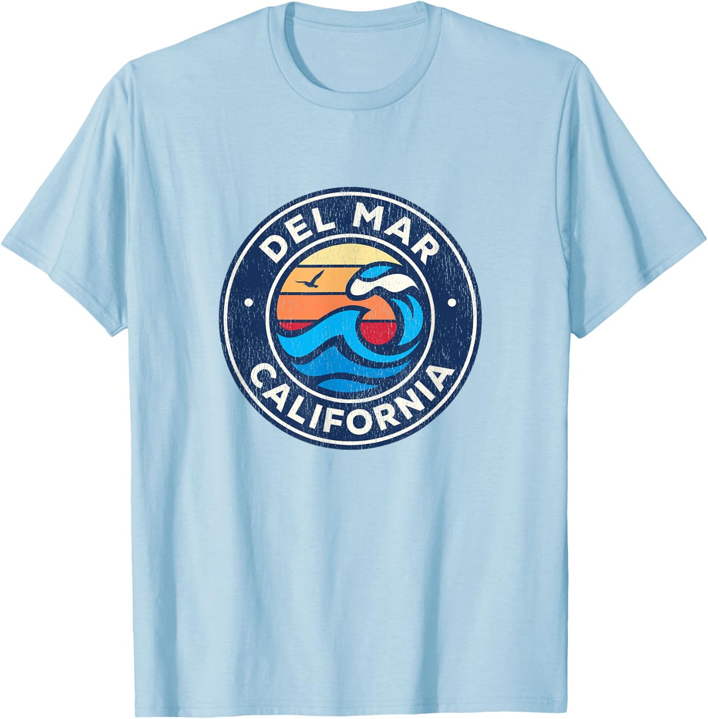 Del Mar California CA Vintage Nautical Waves Design T-Shirt - T-Shirt | Light Blue