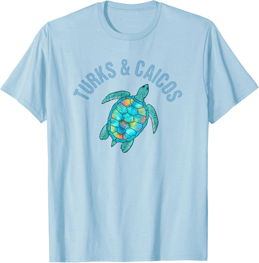 Turks & Caicos Beach Design / Sea Turtle Illustration Gift Men Women Girls Kids T-Shirt - T-Shirt | Light Blue