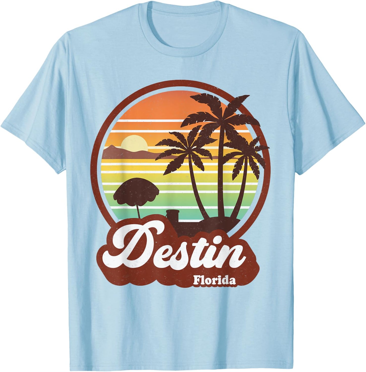 Vintage Destin Florida FL 80s Beach Souvenir Palm Tree Women Girls Kids T-Shirt - T-Shirt | Light Blue