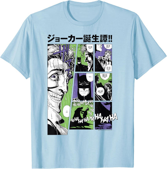 DC Comics Batman The Joker Kanji Comic Panels T-Shirt - T-Shirt | Light Blue