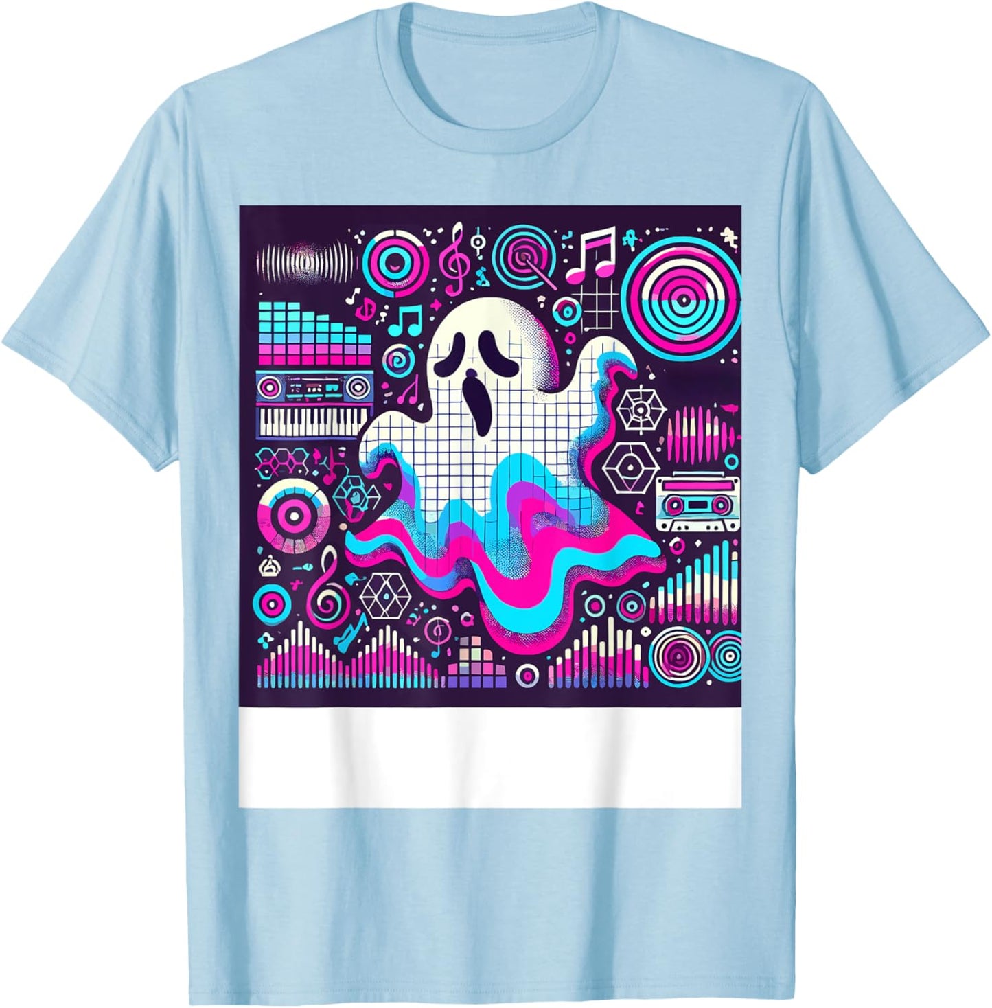Ghost Trippy Vaporwave Halloween Techno Rave EDM Music Party T-Shirt - T-Shirt | Light Blue