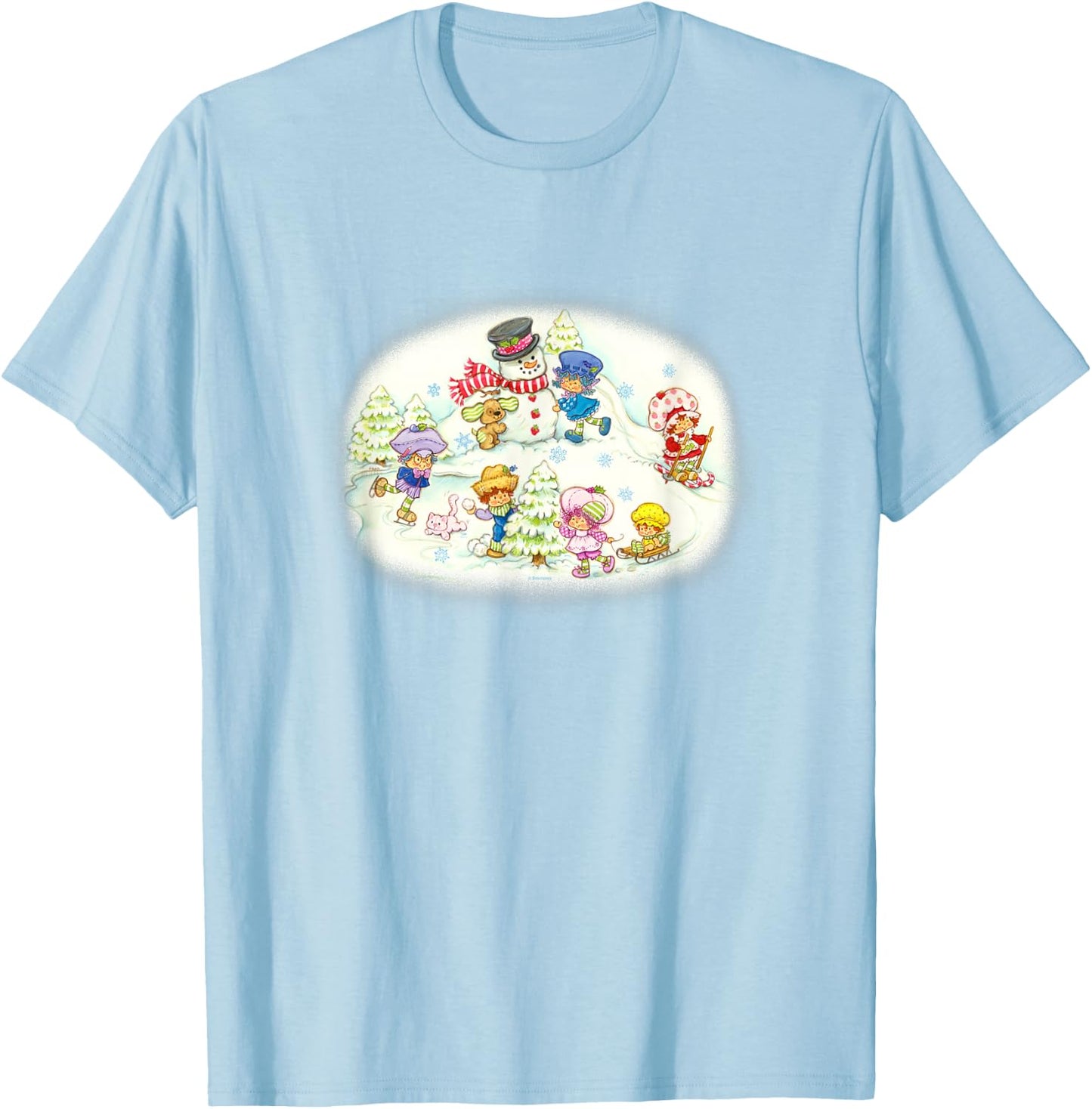 Strawberry Shortcake Christmas Playing On The Snow Poster T-Shirt - T-Shirt | Light Blue