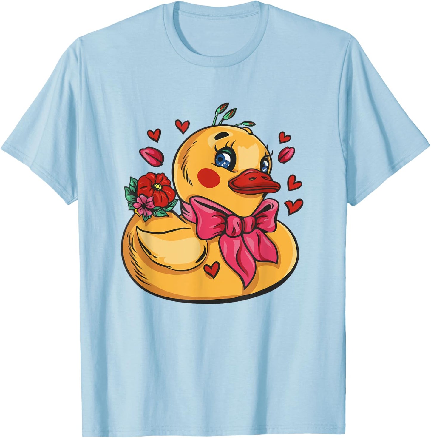 Rubber Duck Hearts Flowers Valentine's Day T-Shirt - T-Shirt | Light Blue