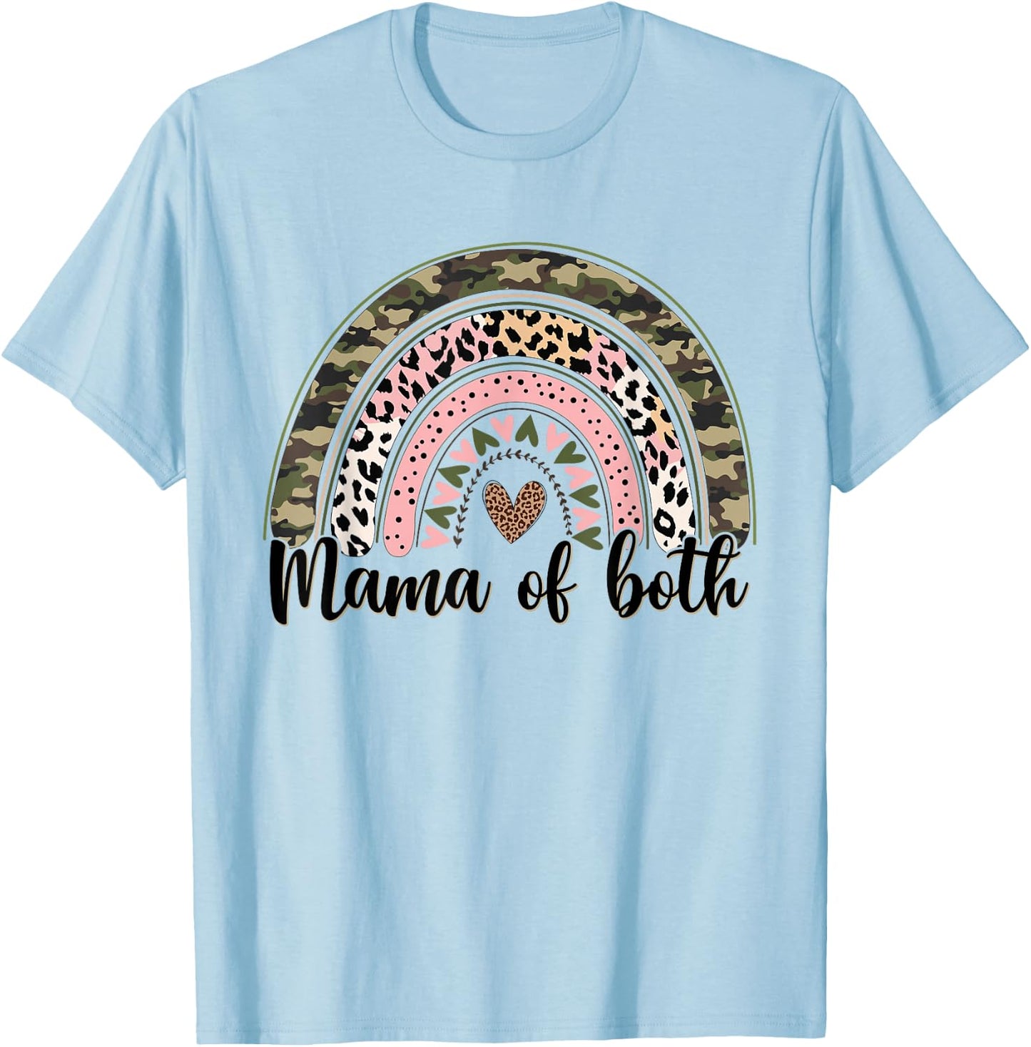 Glitter & Dirt Mom Mama of Both Leopard & Camo Mother's Day T-Shirt - T-Shirt | Light Blue