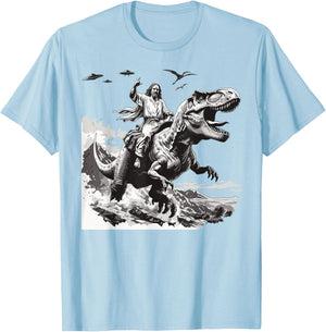 Jesus riding a dinosaur christian Religious motives funny T-Shirt - T-Shirt | Light Blue