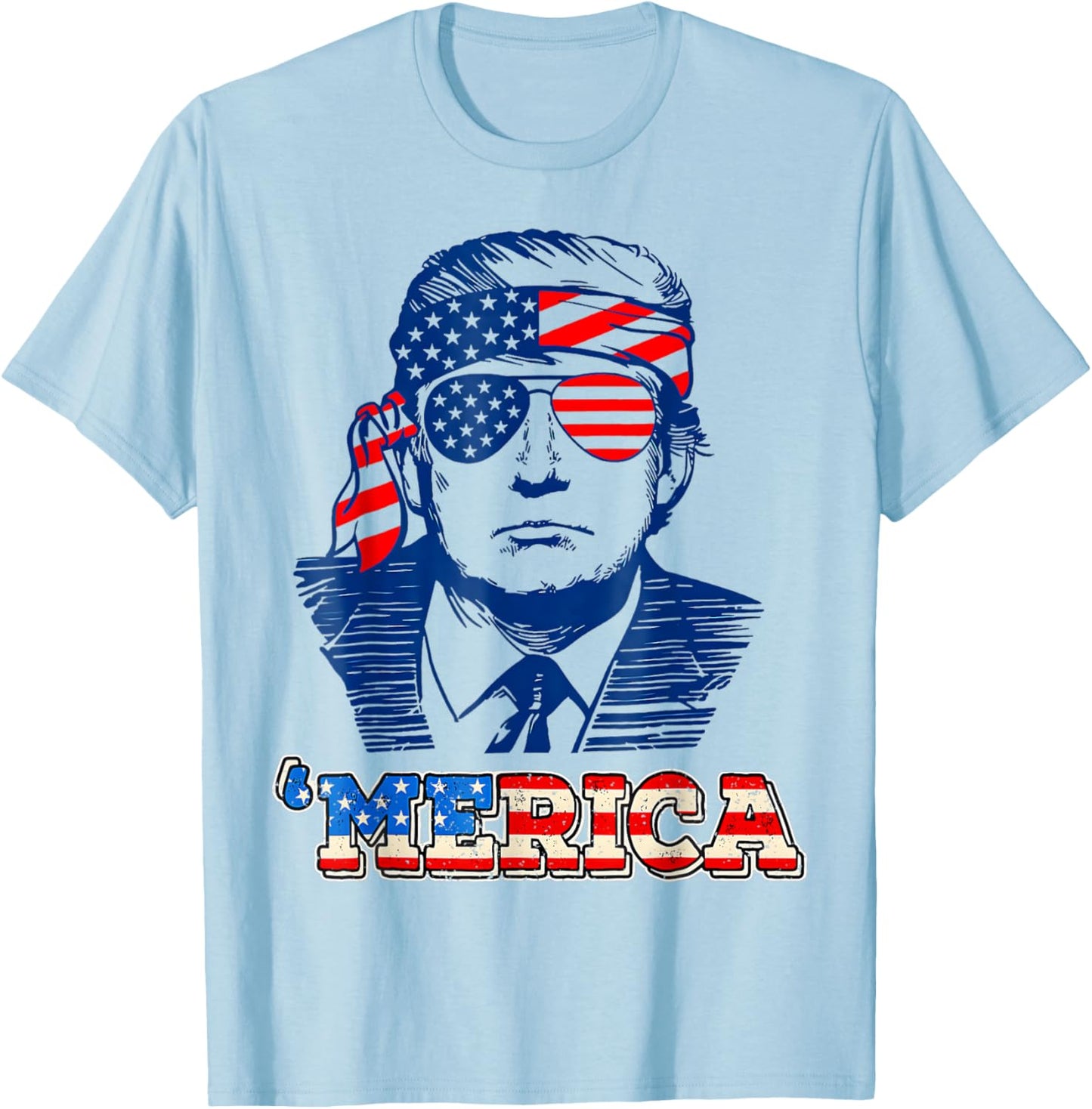 'MERICA TRUMP Happy 4th Of July Trump American Flag Women Girls Kids Men T-Shirt - T-Shirt | Light Blue